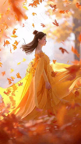 秋天意境美女仙女，秋叶浪漫温馨，立秋秋分