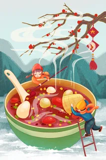 中国传统节日手绘卡通腊八节腊八粥插画海报PSD格式设计素材 中国传统节日手绘卡通腊八节腊八粥插画海报PSD格式设计素材
