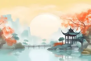 国风庭院简约清新阳光背景