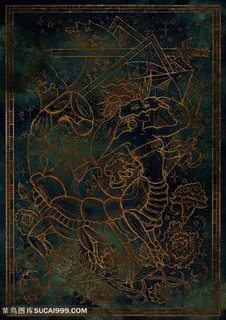 复古金属插画巨蟹座十二星座底纹背景图片