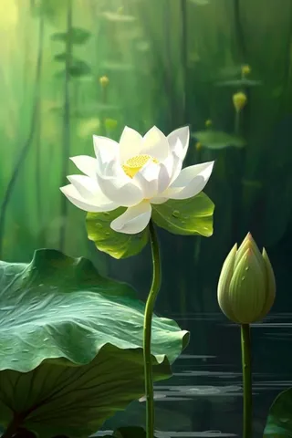 绿色简约荷花摄影背景图