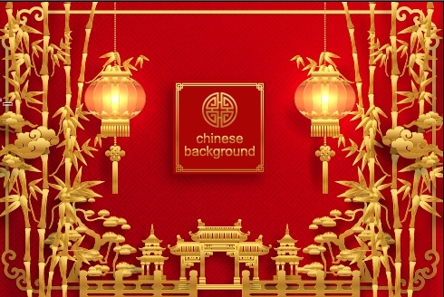 设计新年灯笼红色竹子