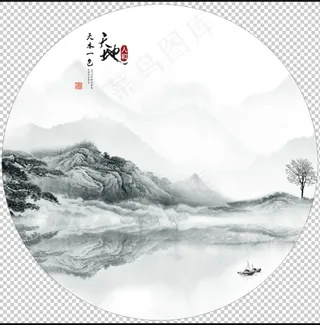 中国风水墨山水花鸟帆船人和天水一色客厅卧室玄关画酒店装饰画