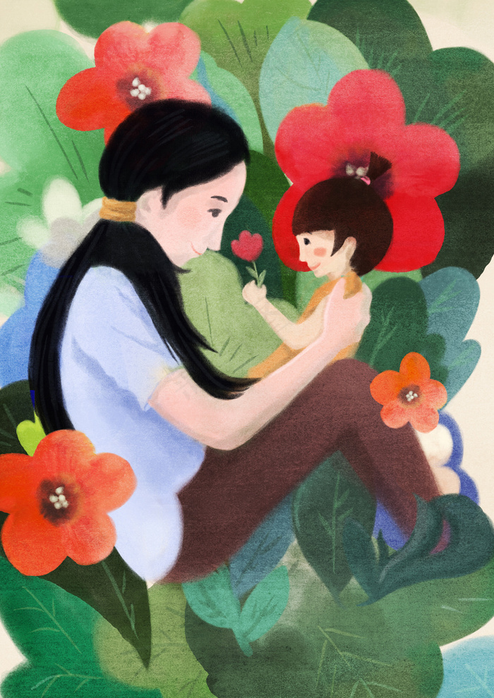卡通手绘母亲节插画漫画素材