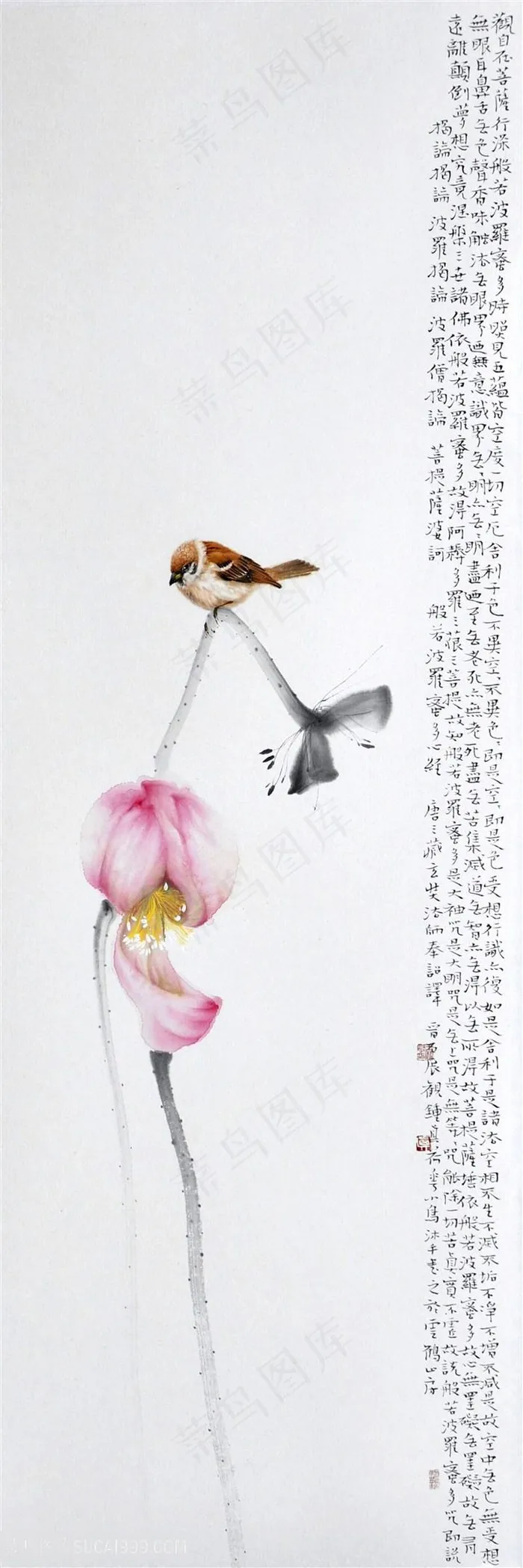 中式禅意水墨荷花鸟挂画