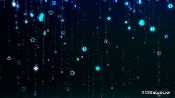 蓝色渐变雪花坠落光斑光效科技背景