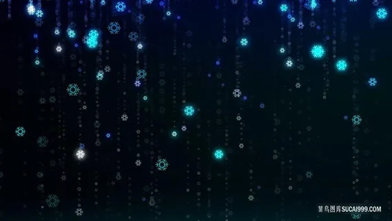 蓝色渐变雪花坠落光斑光效科技背景