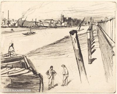 高清惠斯勒素描港口美景装饰画