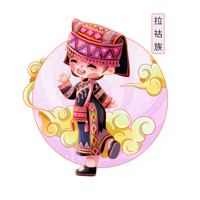 国潮Q版56个少数民族人物卡通形象服饰插画民族风服饰元素PSD素材psd模版下载