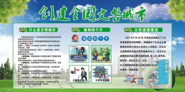 共建文明城市创建社区公益广告宣传栏海报展板设计psd素材模板