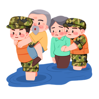 抗洪救灾解放军军人建党节建军节爱国插画