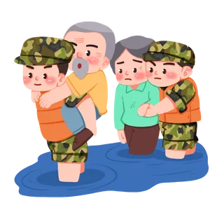 抗洪救灾解放军军人建党节建军节爱国插画