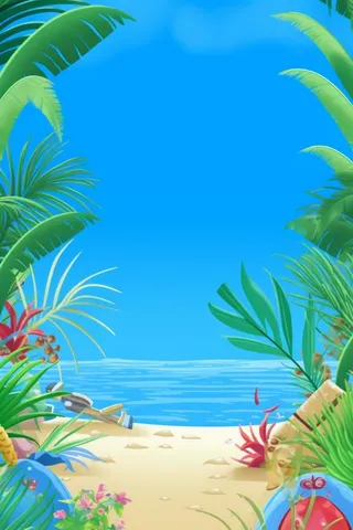 卡通蓝色清新沙滩游泳背景