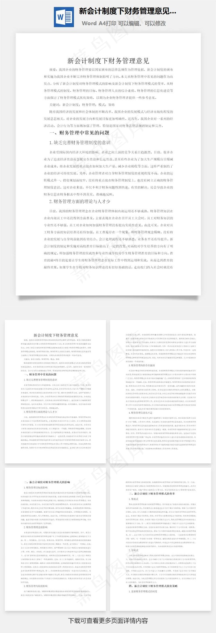 新会计制度下财务管理意见word文档