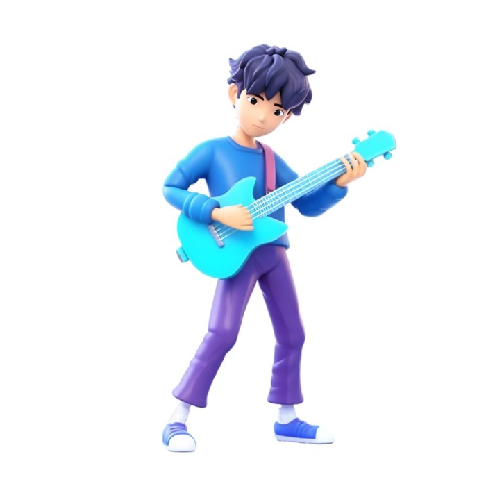 抱着电吉他的男孩3D免抠(1024x1024)