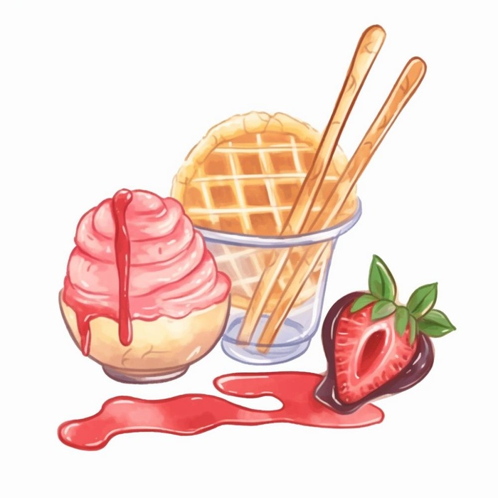 冰冻雪糕美食水彩插画