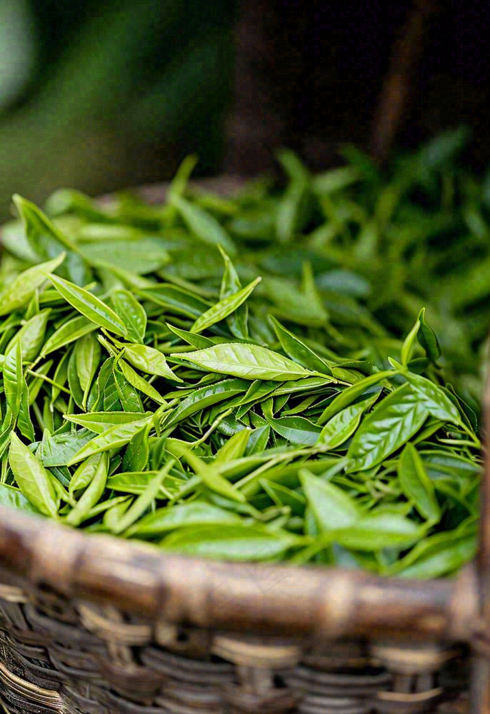 中国风，茶盆里的龙井绿茶茶叶摄影(912x1328)