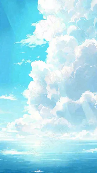 海洋海面蓝天云层白云清新春天夏天阳光，立夏夏至大暑小暑
