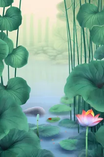 简约国风莲花傍晚背景