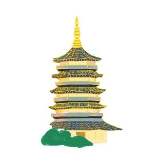 复古中国风国潮古建筑插画手绘高楼古塔PSD素材亭子png免抠图