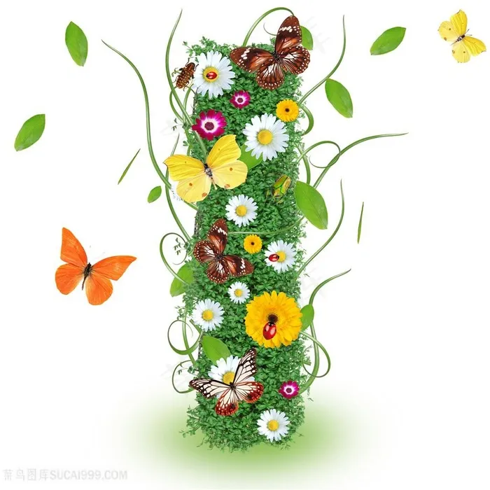 精美植物花朵字母I设计高清图片