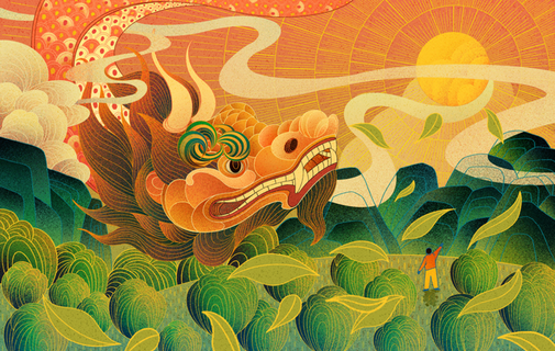 扁平风龙抬头插画