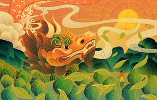 扁平风龙抬头插画