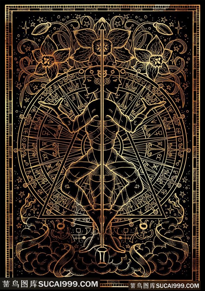金箔复古十二星座底纹背景图片绘画图片