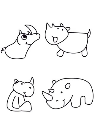 手绘简笔动物犀牛