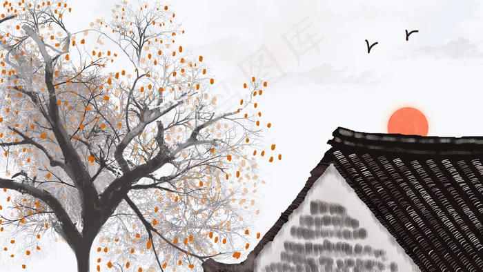 古风建筑插画psd模版下载