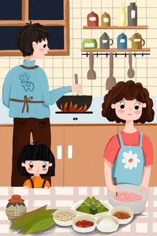 国潮风中国传统节日端午节赛龙舟粽子场景插画海报PSD设计素材