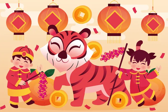 新年虎年中国风人物插画ai矢量模版下载