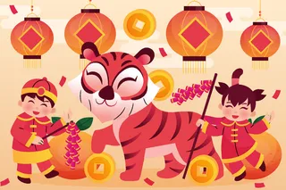 新年虎年中国风人物插画