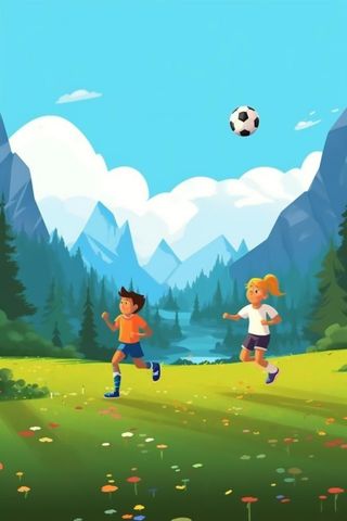 卡通人物运动足球扁平背景