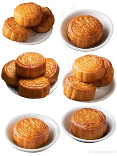 小碟月饼png美食图片