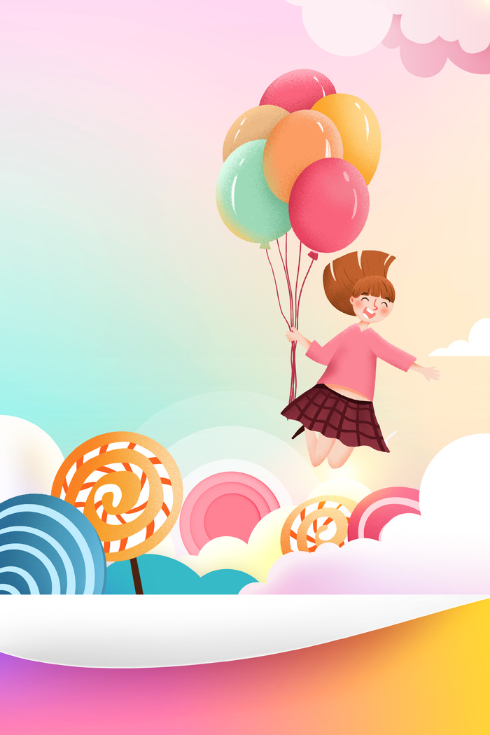 卡通女孩气球背景图