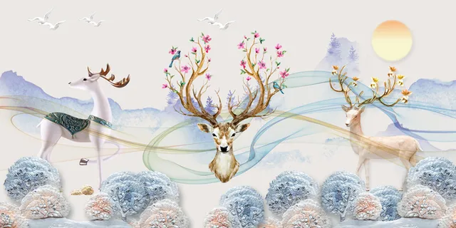 玉雕麋鹿线条背景