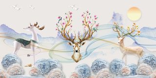 玉雕麋鹿线条背景