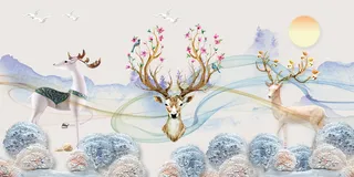 玉雕麋鹿线条背景