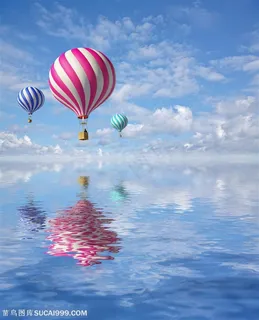 在静静的水面上空漂浮的热气球 在静静的水面上空漂浮的热气球