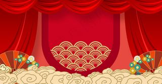 红色手绘国潮风展板新年背景