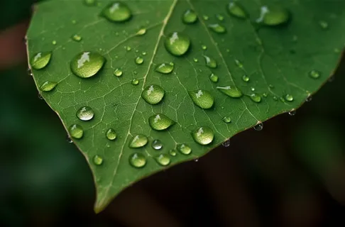 上面有水滴的绿叶摄影图桌面壁纸