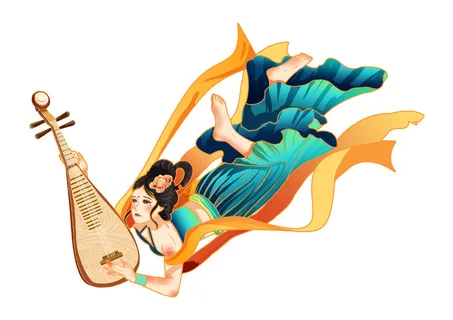 手绘国潮中国风古代敦煌神话飞天仙女美女古装人物插画PSD素材