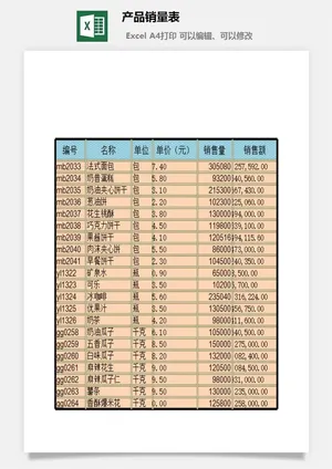 产品销量表excel模板预览图
