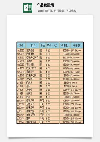 产品销量表excel模板