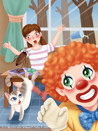 愚人节马戏团小丑搞怪搞笑卡通手绘插图插画海报PSD素材