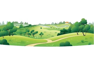 春夏大自然绿色草丛树山免抠