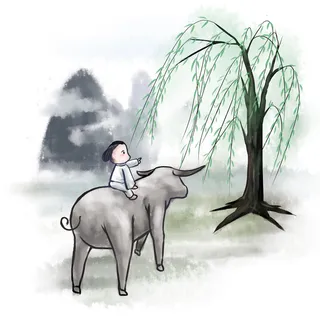清明清明节卡通牧童骑牛看树