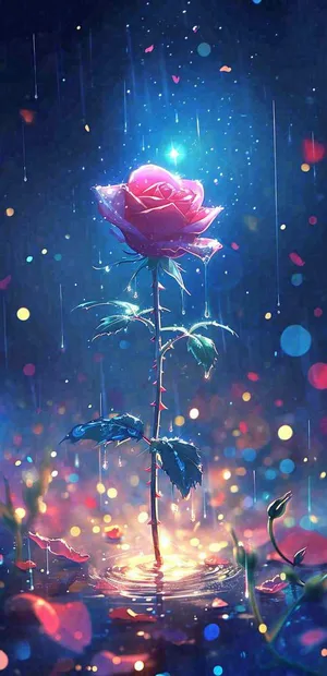 雨天荆棘粉色玫瑰，夜光星光爱情浪漫，情人节