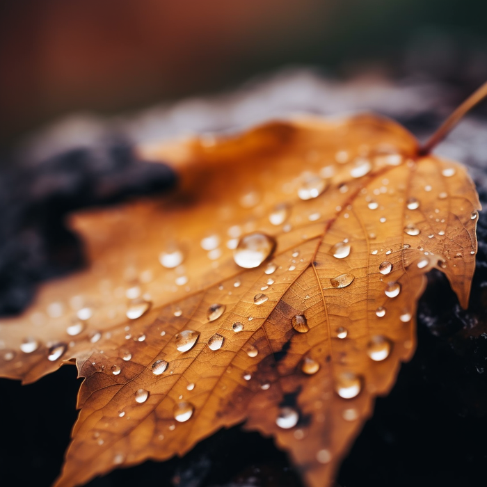 秋天掉落的树叶上的露珠摄影图